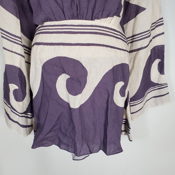 Johanna Ortiz Wave After Wave Organic Linen Mini Dress Midnight Blue Size XL - Picture 10 of 14